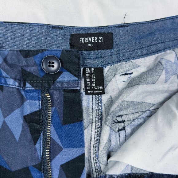 Forever 21 Men Triangle Print Navy Blue Chino Shorts Mens Size 31 100% Cotton - Picture 4 of 6